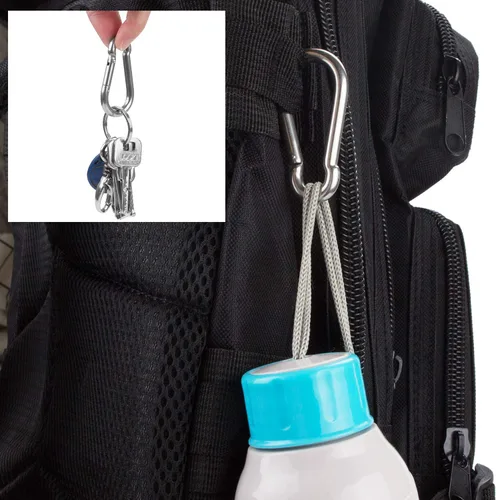 Vista 7 de MIVIDE 50 mosquetones de resorte de acero inoxidable, redondos, plateados, de 2 pulgadas, bloqueo automático, camping, senderismo, pesca, canotaje