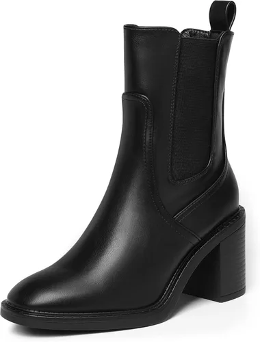 DREAM PAIRS Chelsea - Botas puntiagudas para mujer con tacón grueso y elástico