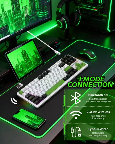 Vista 4 de Aula F87 Pro Gaming Keyboard, Tri-Mode BT5.02.4GHzUSB-C Hot-Swappable RGB Wireless Mechanical Keyboard, Gasket Mount, 4000mAh, for WindowsMac Gamer