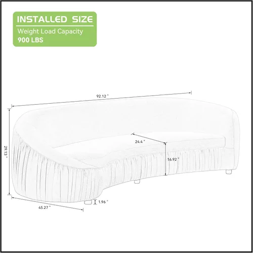 Vista 109 de JUSTONE Sofá de sala de estar curvado moderno de mediados de siglo de 101 pulgadas, sofá de tela Boucle de 4 asientos para dormitorio, oficina, beige