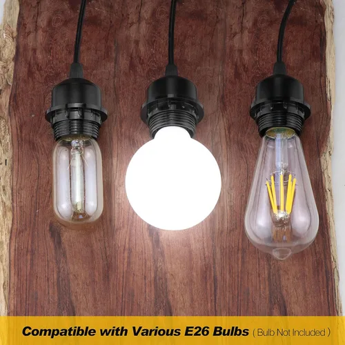 Vista 3 de Kit de 3 Luces Colgantes con Enchufe, E26/E27 Luces Colgantes Vintage con Cable de Enchufe, Kit de Luz Colgante Retro, Cable de 12 Pies
