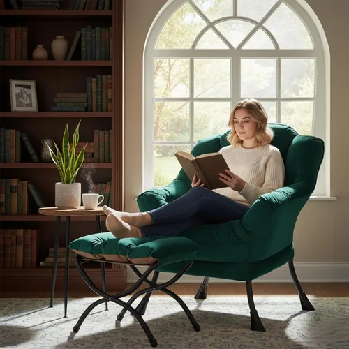 Vista 306 de Welnow Silla Lazy con otomana, moderna silla de descanso con reposabrazos y un bolsillo lateral, sillón para sofá de ocio, sillón de lectura
