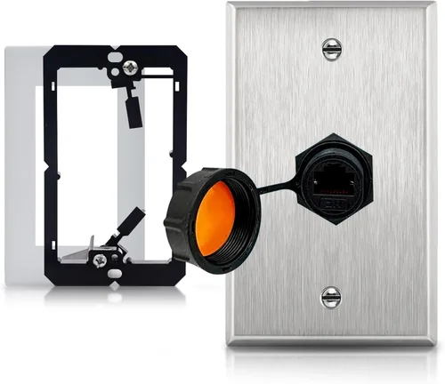 Vista 10 de Placa de pared Ethernet para exteriores con conector doble impermeable RJ45 CAT6 - Toma de pared Ethernet de acero inoxidable con acoplador IP68
