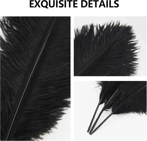 Vista 3 de 10 plumas de avestruz natural para centros de mesa de boda, decoración del hogar (14-16 pulgadas, negro)