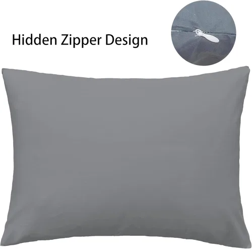 Vista 3 de iMaylex Funda de almohada suave 100% algodón egipcio con cremallera, acogedora y ligera, juego de 2, gris oscuro, Queen, 20 x 30 pulgadas
