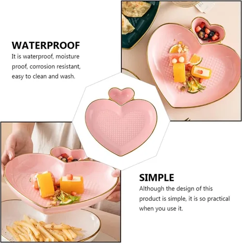 Vista 3 de Sashimi Platos de cerámica en forma de corazón Plato de vajilla Plato de ensalada de postre Bandeja para servir desayuno Platos de porcelana Platos
