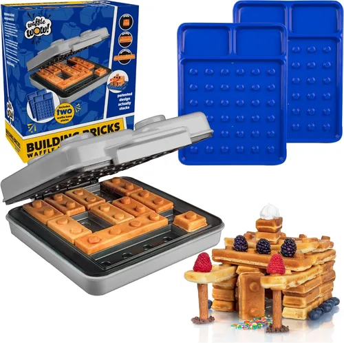 Vista 11 de Máquina eléctrica para hacer gofres con forma de ladrillos de construcción - NEGRO con 2 placas de construcción para comer - Cocina divertidos