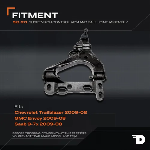 Vista 2 de Dorman 521-971 Conjunto de brazo de control de suspensión inferior del lado del conductor delantero y rótula compatible con modelos seleccionados
