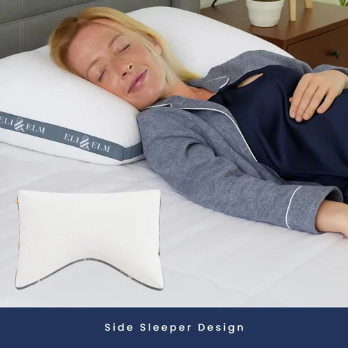 Vista 3 de Eli & Elm La mejor almohada ergonómica para dormir de lado para el dolor de cuello. Relleno de látex refrescante con soporte y funda transpirable