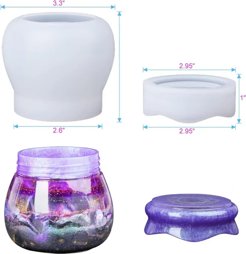 Vista 3 de LET'S RESIN Moldes de resina para tarro de pudín con tapa, moldes de epoxi de silicona para botella de almacenamiento, portavelas, contenedor