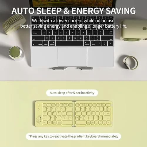 Vista 5 de Mini teclado Bluetooth plegable, teclado portátil compacto inalámbrico recargable con 67 teclas delgadas y silenciosas, bonito teclado de viaje