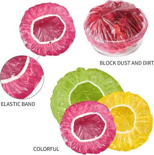 Vista 4 de 120 fundas elásticas reutilizables para almacenamiento de cuencos de alimentos, 3 tamaños, cubiertas coloridas para platos de platos de plástico