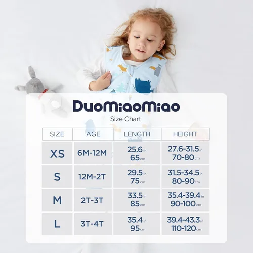 Vista 7 de Duomiaomiao Paquete de 2 bolsas de dormir TOG para niños de 24 a 36 meses, 100% algodón, ligero, saco de dormir con pies, transpirable y cómoda