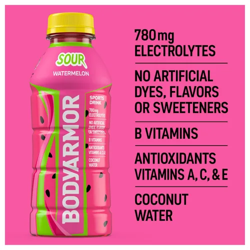 Vista 3 de BODYARMOR Sports Drink, Sour Watermelon, Electrolyte Drink Hydration, 16 Fl Oz Bottles (12 Pack), Flavored Coconut Water with B Vitamins &