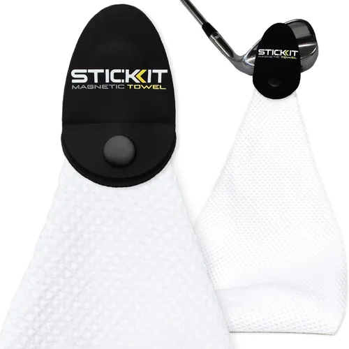 Vista 22 de STICKIT Toalla de golf magnética – Ultra absorbente con tejido de gofre de microfibra – Toalla de golf con imán para bolsas, palos y carritos – Negro