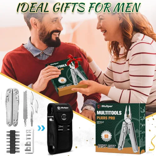 Vista 9 de Multper Multitools Pliers Pro, herramienta múltiple mejorada con cuchillo de Damasco, cortadores de alambre reemplazables y juego