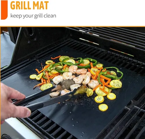Alfombrillas de teflón antiadherentes para barbacoa, reutilizables y fáciles de limpiar (juego de 6), 15.8 x 13 pulgadas, color negro