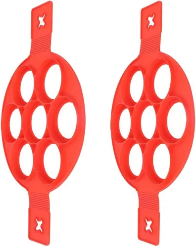 Vista 6 de Molde para freír huevos, 2 anillos de silicona antiadherentes para hacer panqueques, molde de tortilla para cocinar con asas para huevos