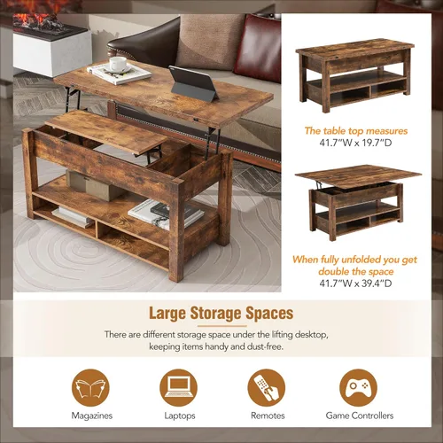 Vista 208 de Mesa auxiliar elevable, mesa auxiliar multifuncional con estantes abiertos, mesa de comedor moderna para sala de estar, oficina en casa (negro #004)