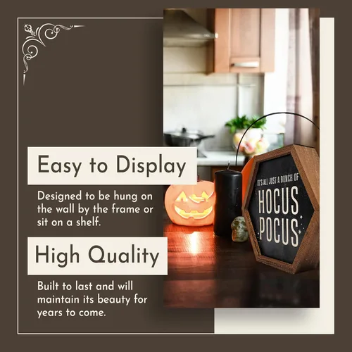 Vista 3 de Wall Things Co. - Letrero hexagonal de bruja, madera para sala de estar, cocina, dormitorio, arte de pared para colgar, espeluznante y aterrador