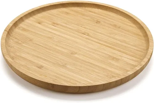Vista 6 de XIMISISE Bandeja redonda de bambú, Bandeja de servir de madera, Plato de madera, Tabla de charcutería de madera, Bandeja decorativa para la mesa