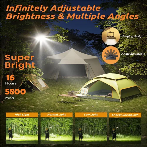 Vista 3 de Luces LED solares portátiles para acampar con regulador magnético, linterna solar recargable de 2000 lm con soporte, IP67 a prueba de agua, 5 modos