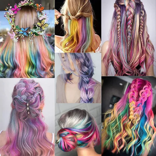 Vista 9 de 32 extensiones de cabello con pinza de colores, Beahot de 16-21 pulgadas, extensiones de cabello rizado y ondulado largas de arcoíris, clip