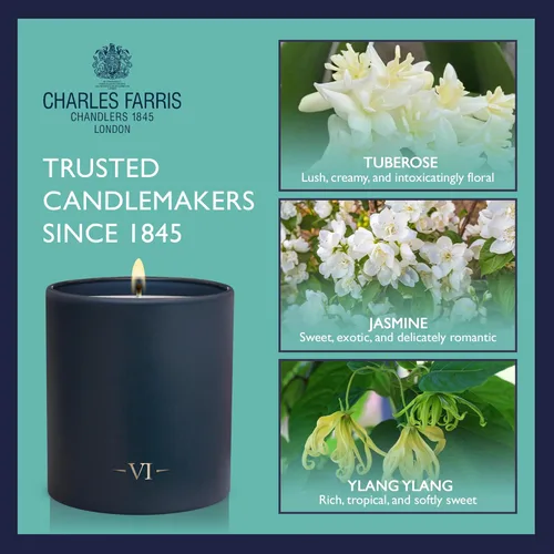 Vista 5 de Charles Farris Vela perfumada de lujo, 1 mecha, vertida a mano, de larga duración, combustión limpia, 7.5 onzas, quema hasta 50 horas, fabricada