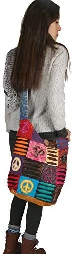 Vista 3 de Bolso bandolera de algodón hobo azul rojo bandolera bandolera hippie bohemio bohemio ligero espacioso