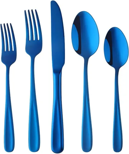 Vista 11 de Baikai Mirror Polished - Juego de cubiertos de 5 piezas, utensilios de cocina de acero inoxidable para 1 unidad (azul)
