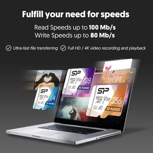 Vista 4 de Silicon Power - Tarjeta micro SD de 256 GB U3 SDXC hasta 100 MB/s de alta velocidad con adaptador para Nintendo-Switch, cámaras y drones