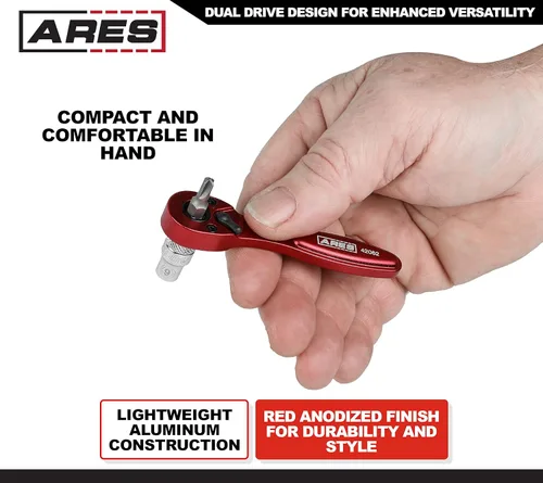 Vista 3 de ARES 42062 – Doble accionamiento de 1/4 de pulgada y punta de 1/4 de pulgada con micro trinquete de 72 dientes – Engranaje de dientes finos de 72