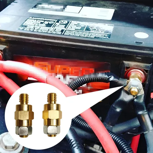 Vista 6 de BESULEN 4 terminales de batería de poste lateral, conector de perno de cobre de 3/8 pulgadas a 16, tornillos extensores de latón macizo para batería