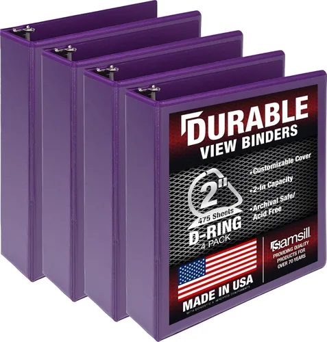 Vista 86 de Samsill - Carpeta duradera de 5 pulgadas, fabricada en los Estados Unidos, con anillos en D, transparente y personalizable, color blanco