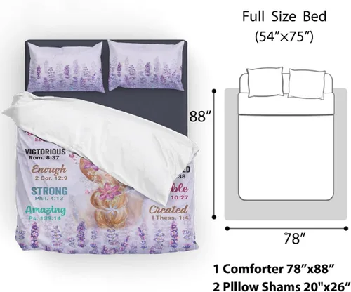 Vista 3 de Juego de ropa de cama con estampado floral morado para niñas, juego de edredón tamaño matrimonial con 2 fundas de almohada