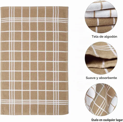 Vista 4 de Encasa XO Toallas de cocina, paños multiusos de 28 x 18 pulgadas, color beige, sin rizo + rizo Beige Non Terry + Terry