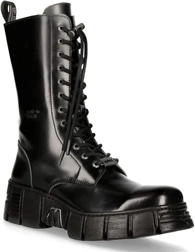 Vista 6 de New Rock Botas altas M-WALL027N-C2 para hombre, de piel negra, estilo gótico, para pared, para motociclista, torre de becerro