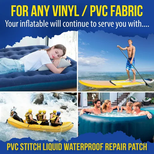 Vista 5 de Puntada de PVC Parche impermeable líquido superior para: inflables de PVC y vinilo, barcos, balsas, kayaks, lanchas de remo, camas de aire