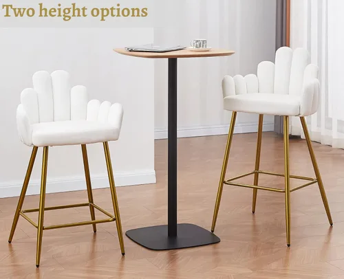Vista 6 de EALSON Juego de 2 taburetes de bar de terciopelo modernos con respaldo y patas de metal dorado, cómodas sillas de bar altas tapizadas para isla