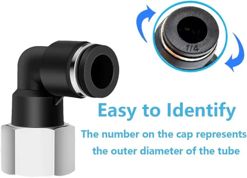 Vista 4 de 5 piezas de codo hembra neumático de 1/4 "tubo OD x 1/4" NPT rosca empujar para conectar accesorios de aire, 90 grados NPT hembra niquelado línea
