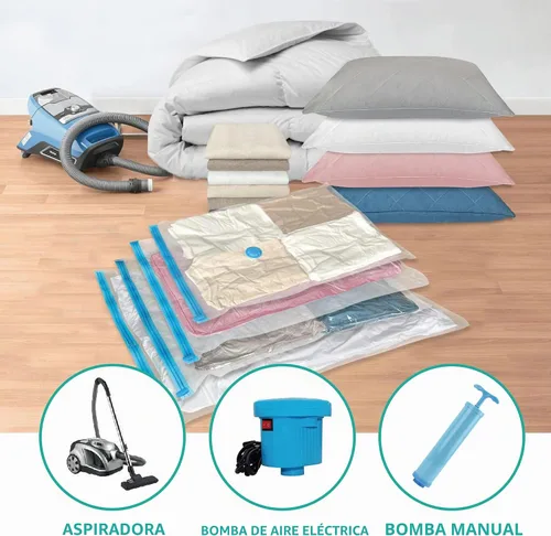 Vista 5 de Bolsas de almacenamiento al vacío que ahorran espacio, 8 bolsas de sellado al vacío jumbo con bomba, bolsas selladas al vacío para ropa, edredones