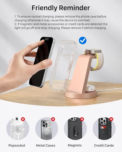 Vista 6 de Estación de carga 3 en 1 para iPhone, cargador inalámbrico para iPhone 17 16e 16 15 14 13 12 11 X Pro Max y Apple Watch - Base de carga para AirPods