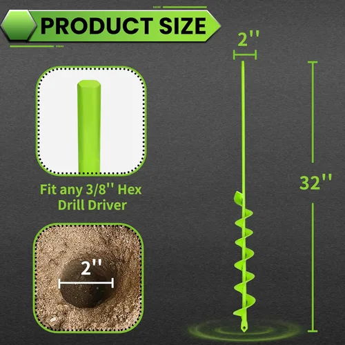 Vista 2 de SYITCUN Broca de taladro para plantar – Broca en espiral para jardín de alta resistencia de 2 x 32 pulgadas – Herramienta para plantar bulbos