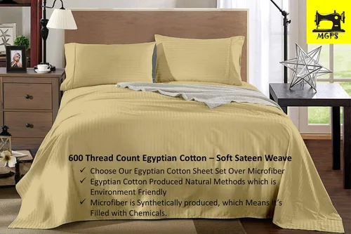 Vista 20 de True Luxury Twin Sheets, 600-Thread-Count 100% Egyptian Cotton Bed Sheets, 4-PC Sheet Set, Single Ply Long-Staple Yarns, Sateen Weave, Fits Mattress