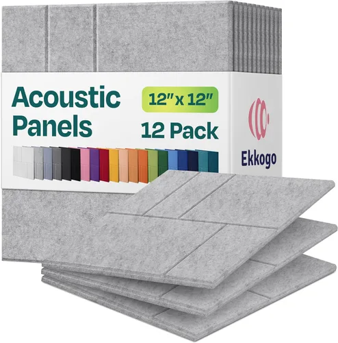 Vista 43 de Paquete de 12 paneles acústicos con aislamiento de sonido para paredes 12 x 12 x 0.4 pulgadas Paneles decorativos para amortiguación de sonido