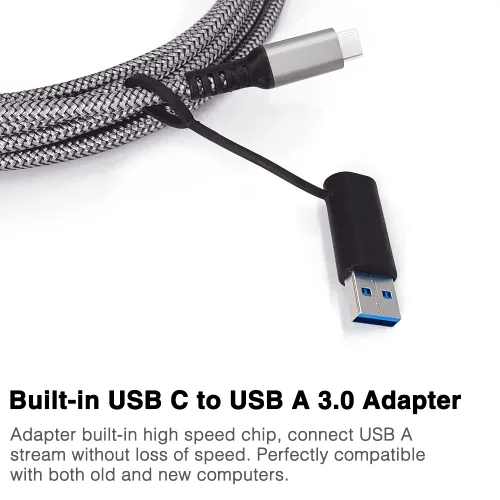 Vista 2 de Compatible with Meta Quest Pro Quest 2 Link Cable 16FT 5M USB C USB A to USB C Oculus Quest 1 2 VR Link Cable for Gaming PC and Steam VR