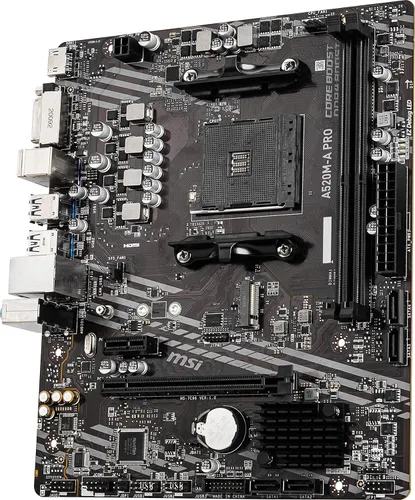 Vista 9 de MSI A520M-A PRO Placa base para gaming (AMD Ryzen 5000, AM4, DDR4, PCIe 3.0, SATA 6Gb/s, M.2, USB 3.2 Gen 1, DVI/HDMI, Micro-ATX)