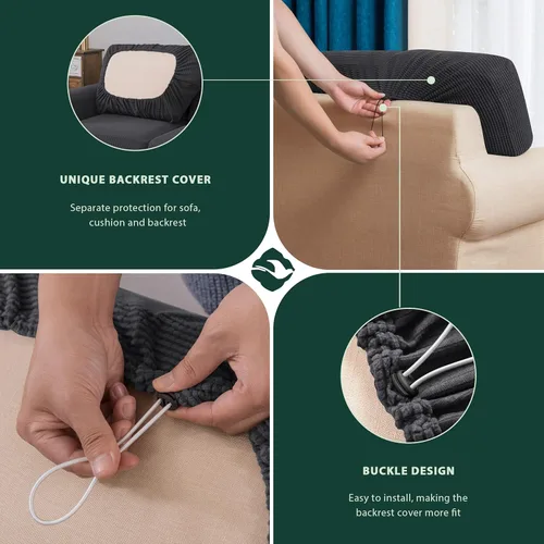 Vista 401 de CHUN YI Fundas para sofá de 7 piezas, lavables, fundas elásticas para sofá de 3 cojines con respaldo y fundas de cojín separados, protector