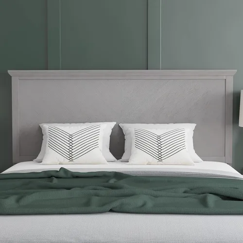 Vista 22 de EMMA + OLIVER Frenti Cabecero de madera de tamaño completo, cabecero ajustable con patrón de espiga en color marrón claro