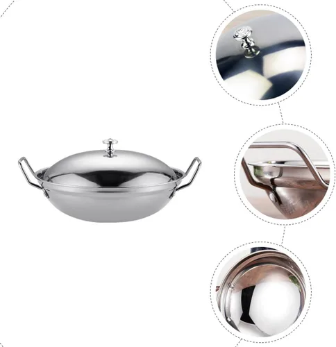 Vista 3 de Hemoton Olla caliente de acero inoxidable con tapa de doble asa, olla multiusos para cocina casera, calentamiento rápido de 10.62 pulgadas